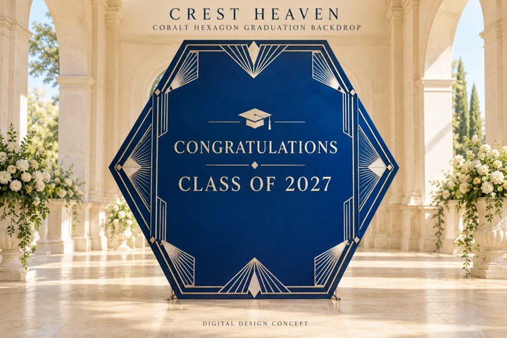 Cobalt Hexagon Graduation Backdrop — Design concept