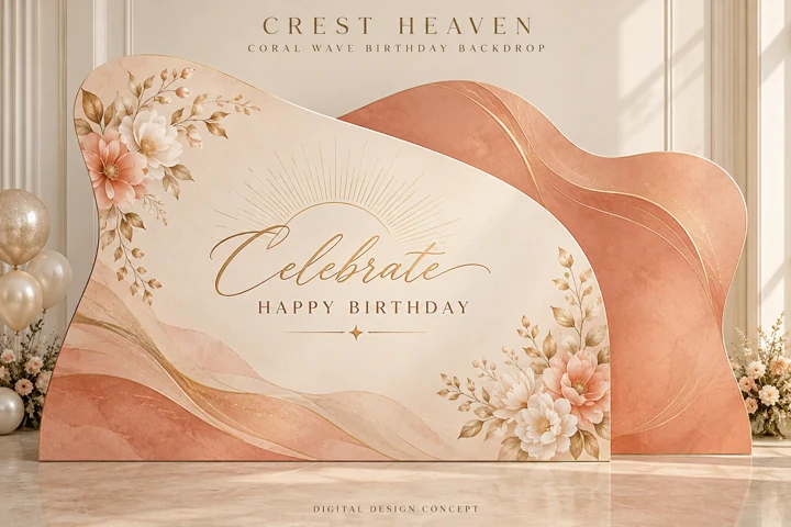 Coral Wave Birthday Backdrop — Design concept