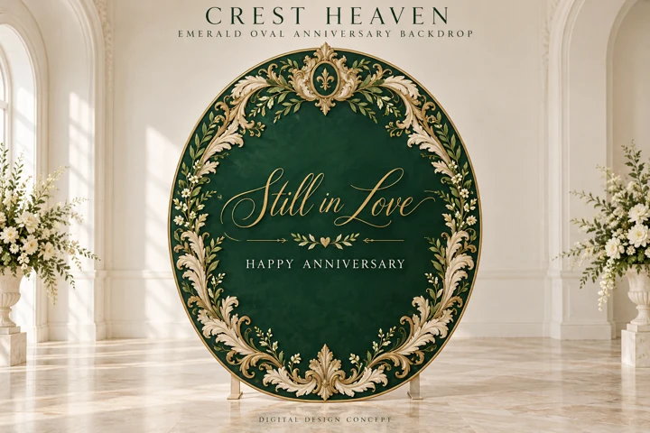 Emerald Oval Anniversary Backdrop — Design concept