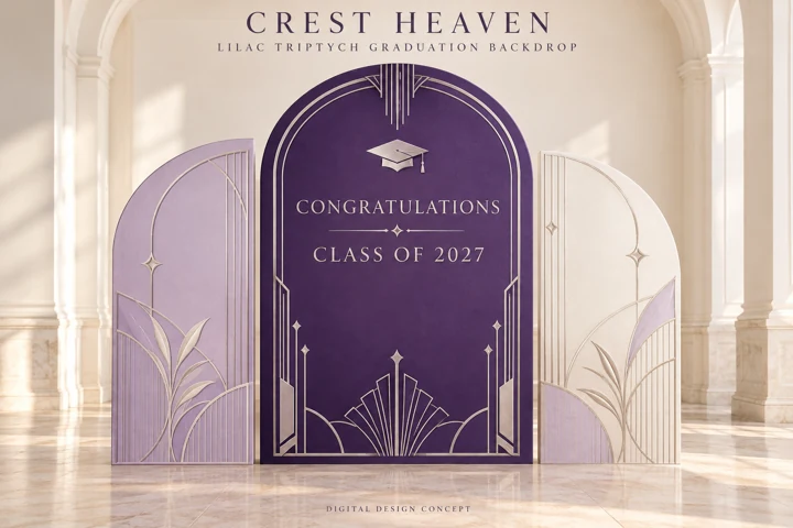 Lilac Triptych Graduation Backdrop — Design concept