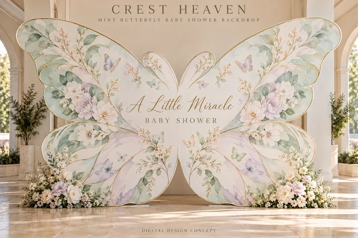 Mint Butterfly Baby Shower Backdrop — Design concept