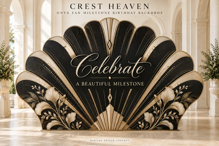 Onyx Fan Milestone Birthday Backdrop — Design concept