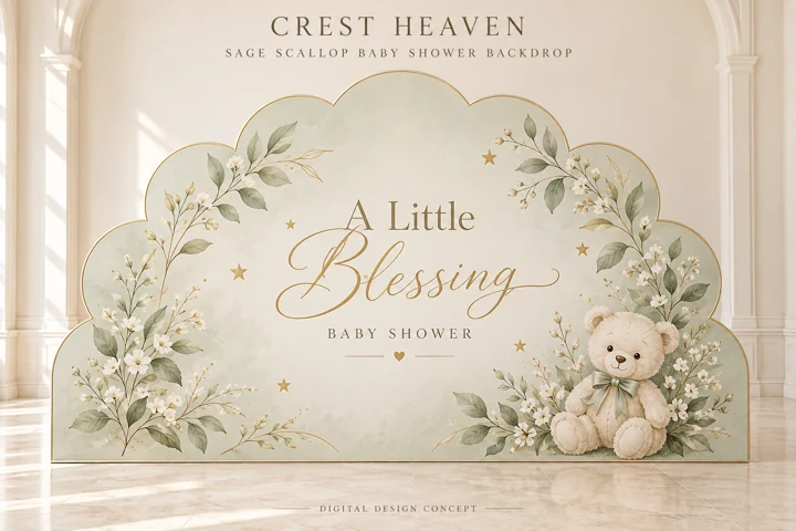 Sage Scallop Baby Shower Backdrop — Design concept