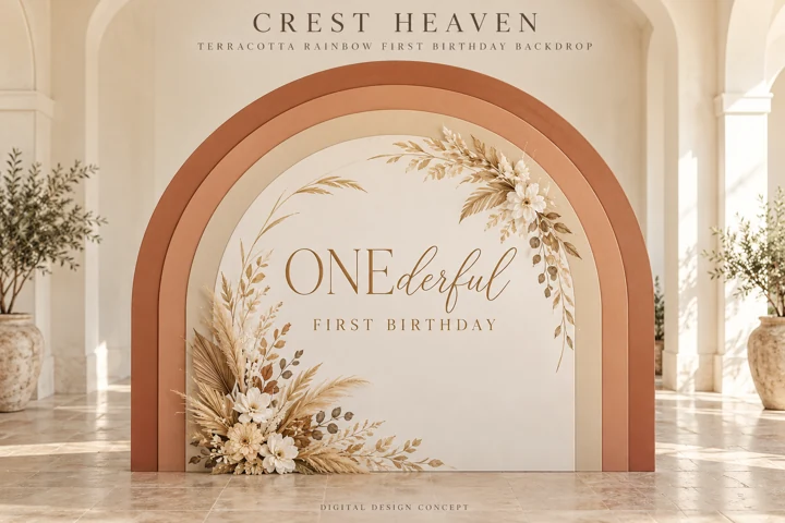 Terracotta Rainbow First Birthday Backdrop — Design concept