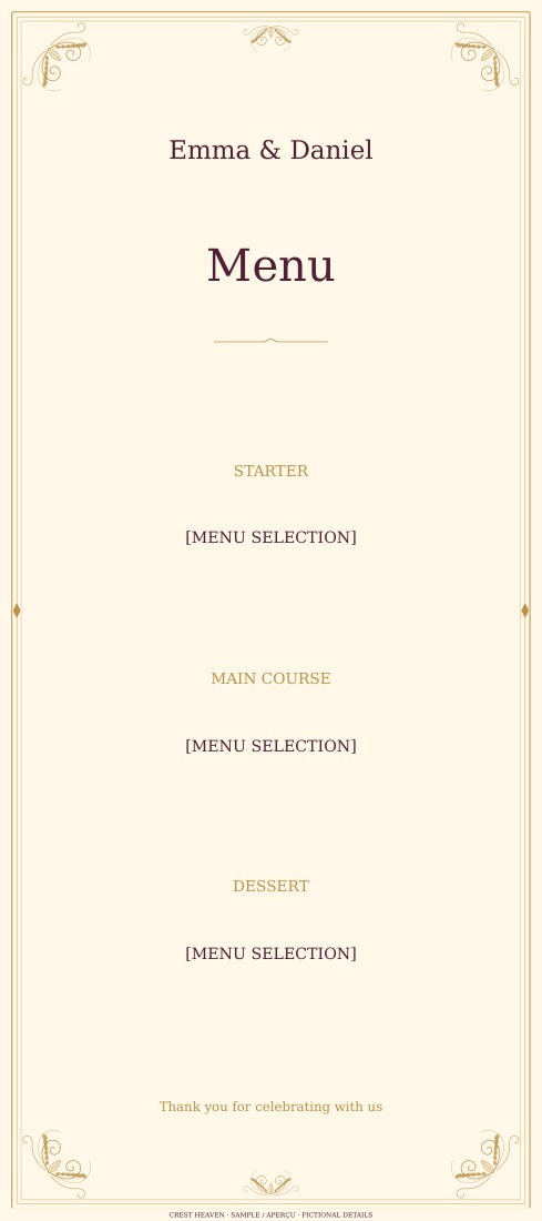 Reception menu (English)