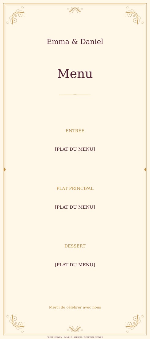 Menu de réception (Français)
