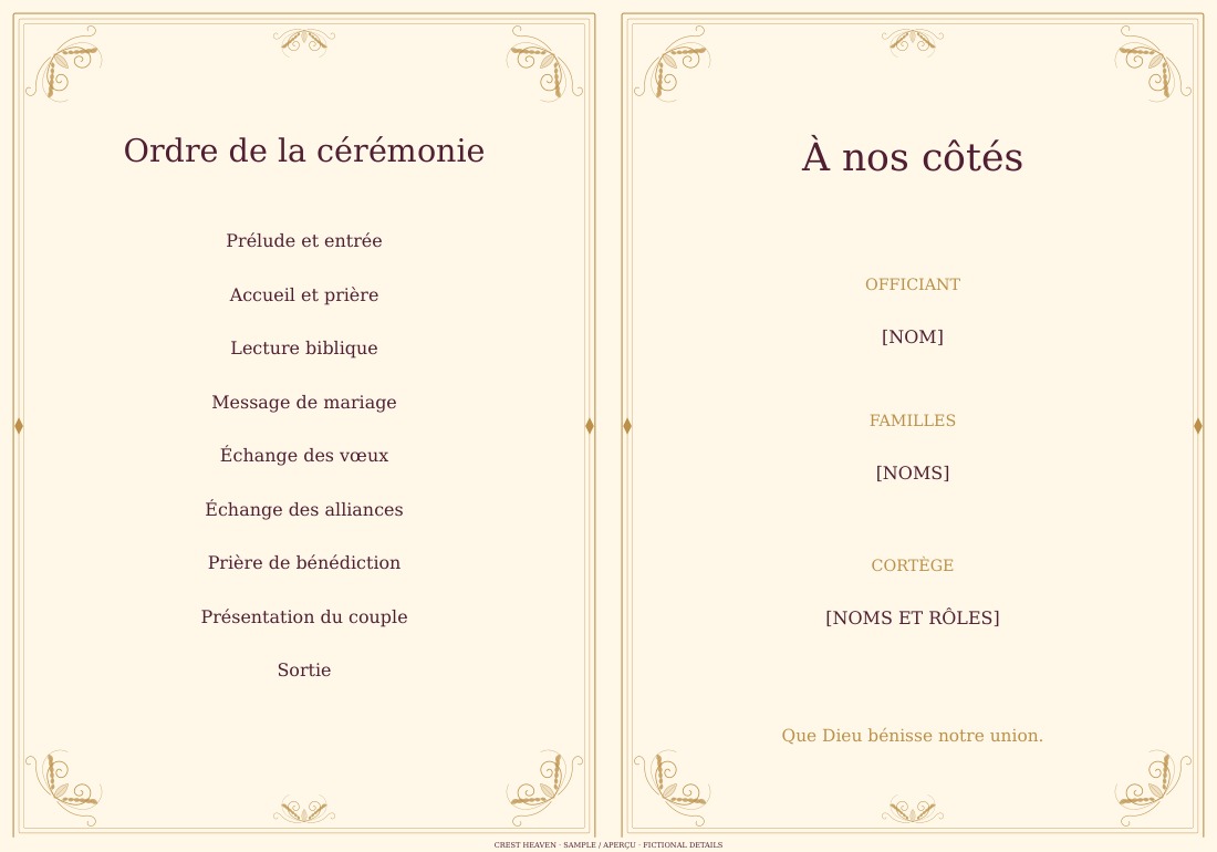 Intérieur du programme de cérémonie Royal Palace