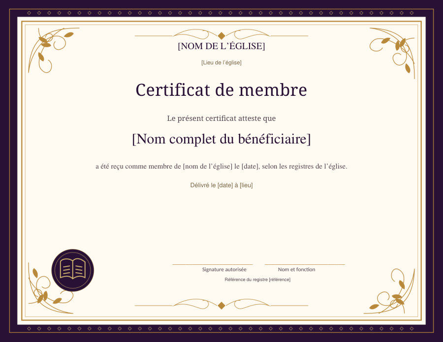 Actual French membership certificate preview